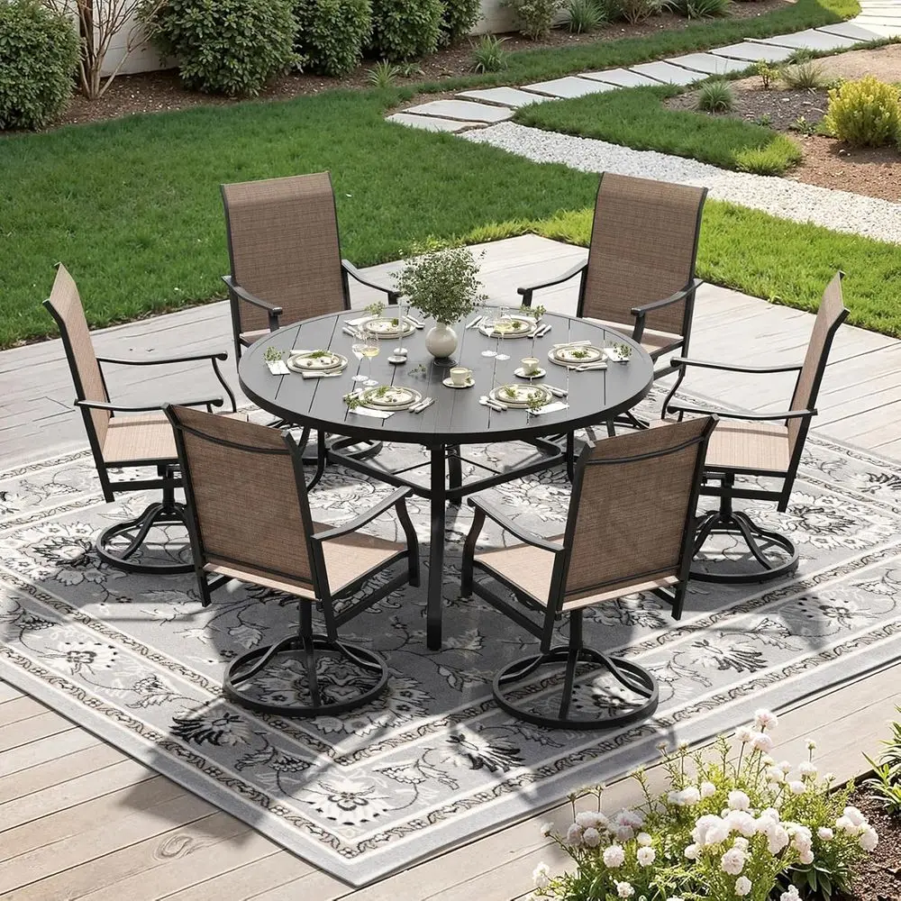 6-Piece Outdoor Dining Set: 6 Swivel Chairs & 47 Round Table for Patio, Poolside, or Backyard
6-Piece Outdoor Dining Set: 6 Swivel Chairs & 47 Round Table for Patio, Poolside, or Backyard