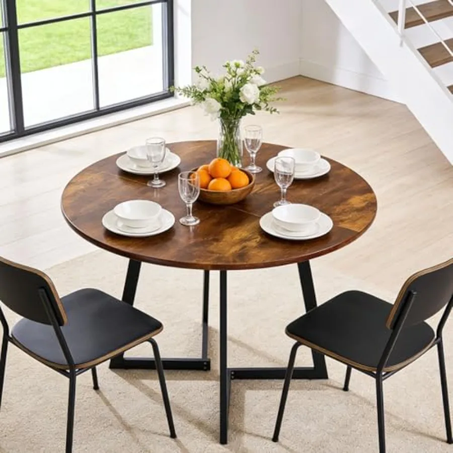 35.4in Round Small Dining Table with Wood Finish Wing-Shaped Steel Legs Rustic Brown Circle Dinner Table for Small Space Apartm
35.4in Round Small Dining Table with Wood Finish Wing-Shaped Steel Legs Rustic Brown Circle Dinner Table for Small Space Apartm