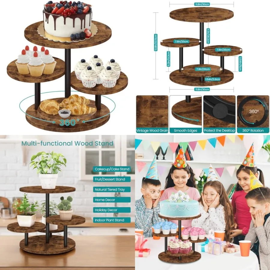 4 Tier Round Cupcake Tower Stand for 50 Cupcakes, 360 Rotating Wood Cake Stand with Tiered Trays, Farmhouse Cookie Stand for De
4 Tier Round Cupcake Tower Stand for 50 Cupcakes, 360 Rotating Wood Cake Stand with Tiered Trays, Farmhouse Cookie Stand for De