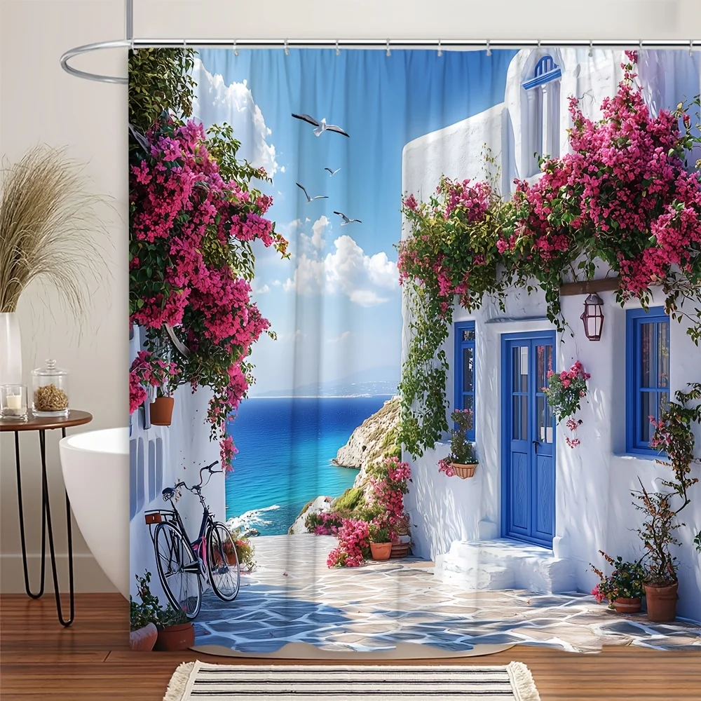 Mediterranean Seaside Cottage Shower Curtain, Waterproof and Mildew-Resistant for Vibrant and Scenic Bathroom Decor
Mediterranean Seaside Cottage Shower Curtain, Waterproof and Mildew-Resistant for Vibrant and Scenic Bathroom Decor