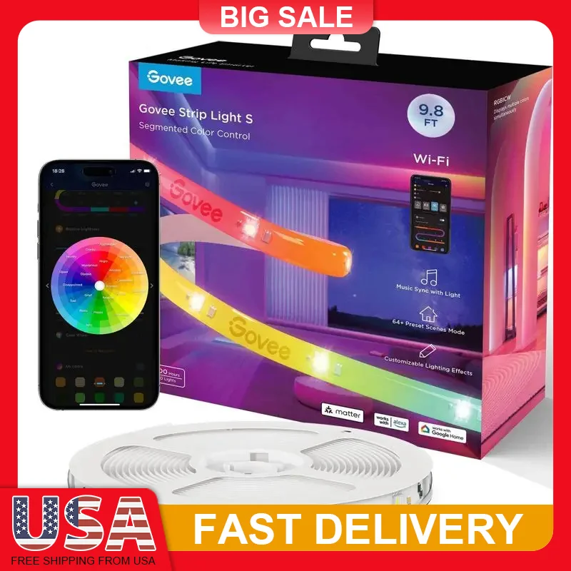 10ft Smart LED Strip Lights RGBIC WiFi Bluetooth App Control Alexa Google Assistant Voice Music Sync Neon Lights for Bedroom
10ft Smart LED Strip Lights RGBIC WiFi Bluetooth App Control Alexa Google Assistant Voice Music Sync Neon Lights for Bedroom