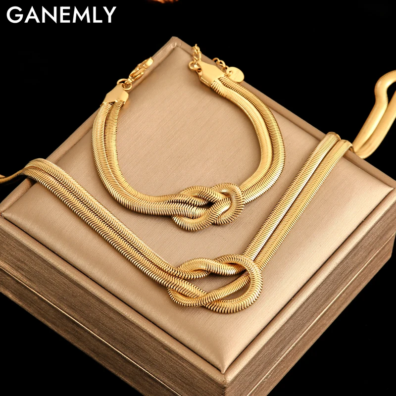 GANEMLY 316L Stainless Steel Knot Design Necklace Bracelet Set For Women New Trendy Snake Bone Chain Waterproof Jewelry Set
GANEMLY 316L Stainless Steel Knot Design Necklace Bracelet Set For Women New Trendy Snake Bone Chain Waterproof Jewelry Set