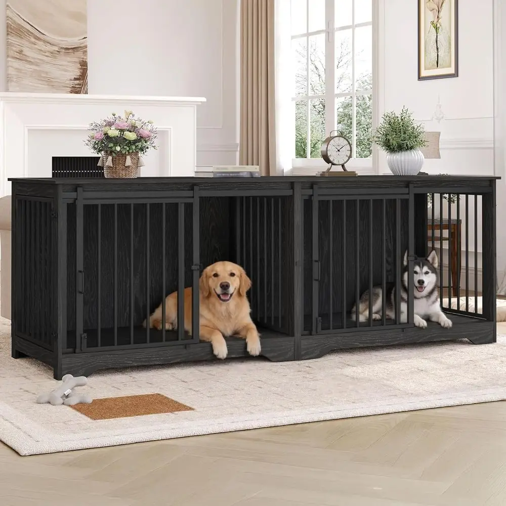 Double Dog Crate Furniture, Heavy Duty Wooden Kennel with Divider, Barn Door Pet Cage for Large, Medium, Small Dogs - Black
Double Dog Crate Furniture, Heavy Duty Wooden Kennel with Divider, Barn Door Pet Cage for Large, Medium, Small Dogs - Black
