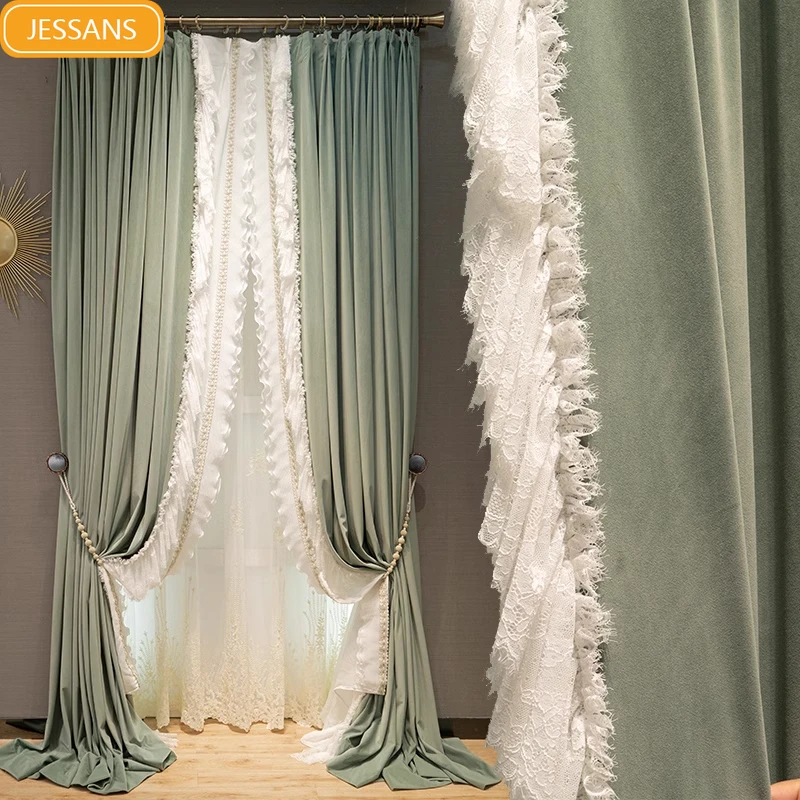 French Mint Green Lace Patchwork Velvet Curtains for Living Room Bedroom Balcony Floating Window Custom-made Products
French Mint Green Lace Patchwork Velvet Curtains for Living Room Bedroom Balcony Floating Window Custom-made Products