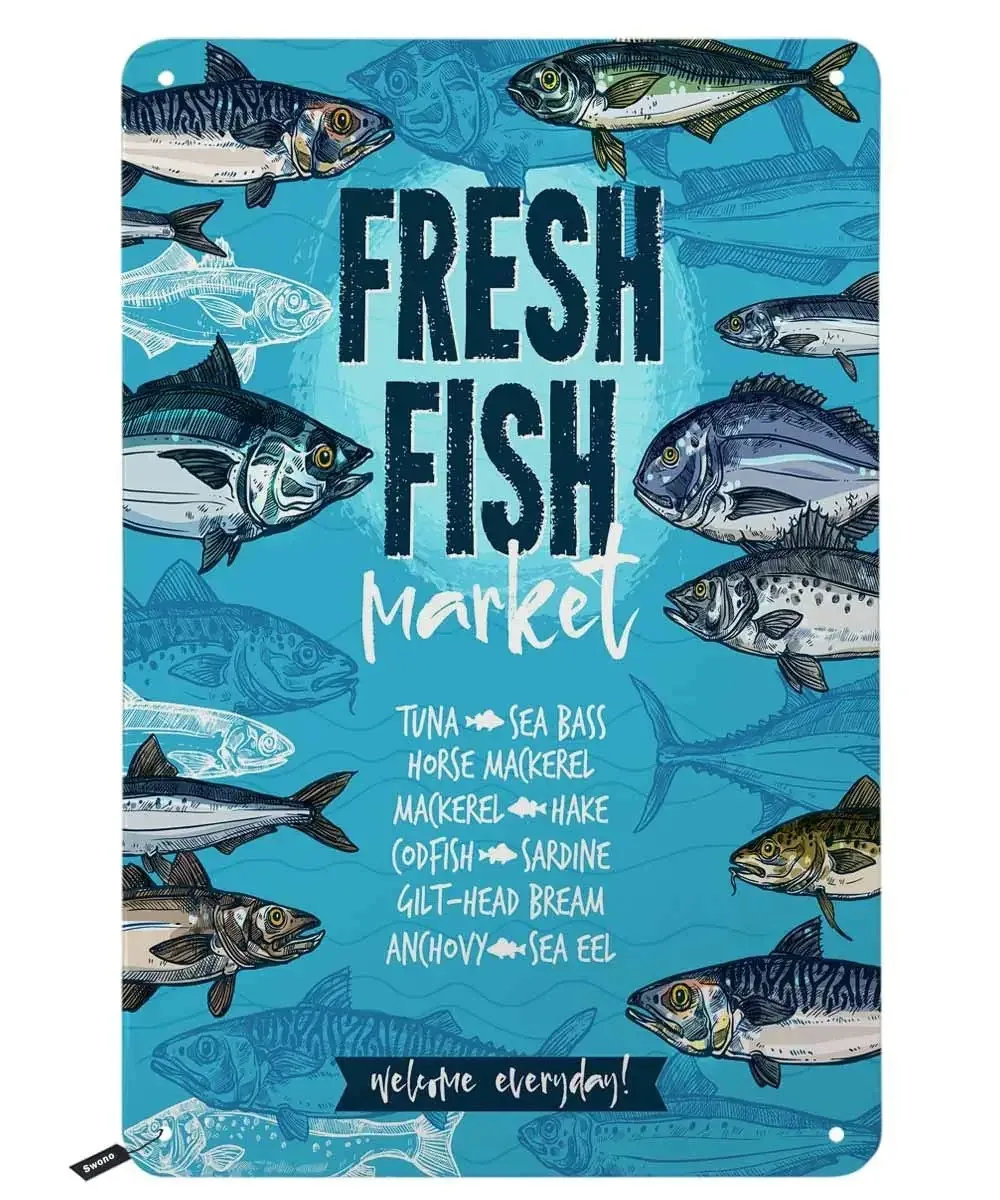 Fresh Fish Market Tin Signs,Blue Vintage Metal Tin Sign for Men Women,Wall Decor for Bars,Restaurants,Cafes Pubs,12x8 Inch
Fresh Fish Market Tin Signs,Blue Vintage Metal Tin Sign for Men Women,Wall Decor for Bars,Restaurants,Cafes Pubs,12x8 Inch