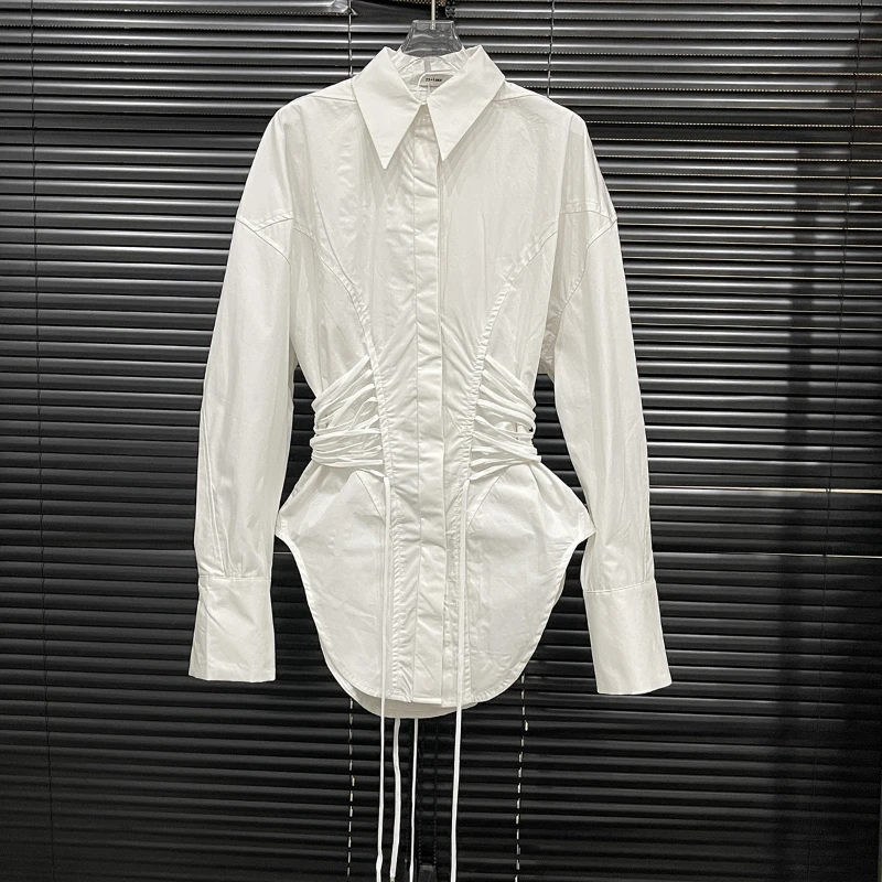 Fashion Waist Lace Up Temperament Elegant Shirt for Women Trend Design Long Sleeve Irregular Shirt Top Female 2025 Summer New
Fashion Waist Lace Up Temperament Elegant Shirt for Women Trend Design Long Sleeve Irregular Shirt Top Female 2025 Summer New