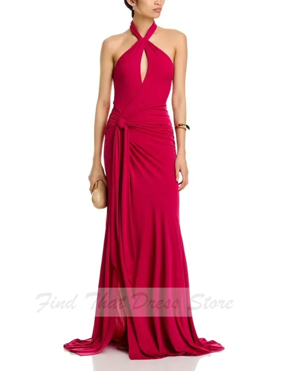 Custom Made Simple Halter Pleated Bridal Evening Gown Sheath Sexy Open Back Side Slit Bridal Party Dress with Train
Custom Made Simple Halter Pleated Bridal Evening Gown Sheath Sexy Open Back Side Slit Bridal Party Dress with Train