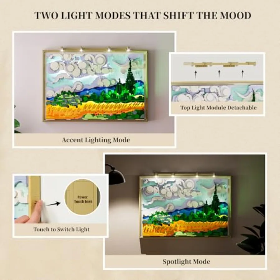 Wheat Field with Cypresses Building Blocks Set with Lights - 3D Wall Art for Home Office Decor - Wooden, Beige Green,
Wheat Field with Cypresses Building Blocks Set with Lights - 3D Wall Art for Home Office Decor - Wooden, Beige Green,