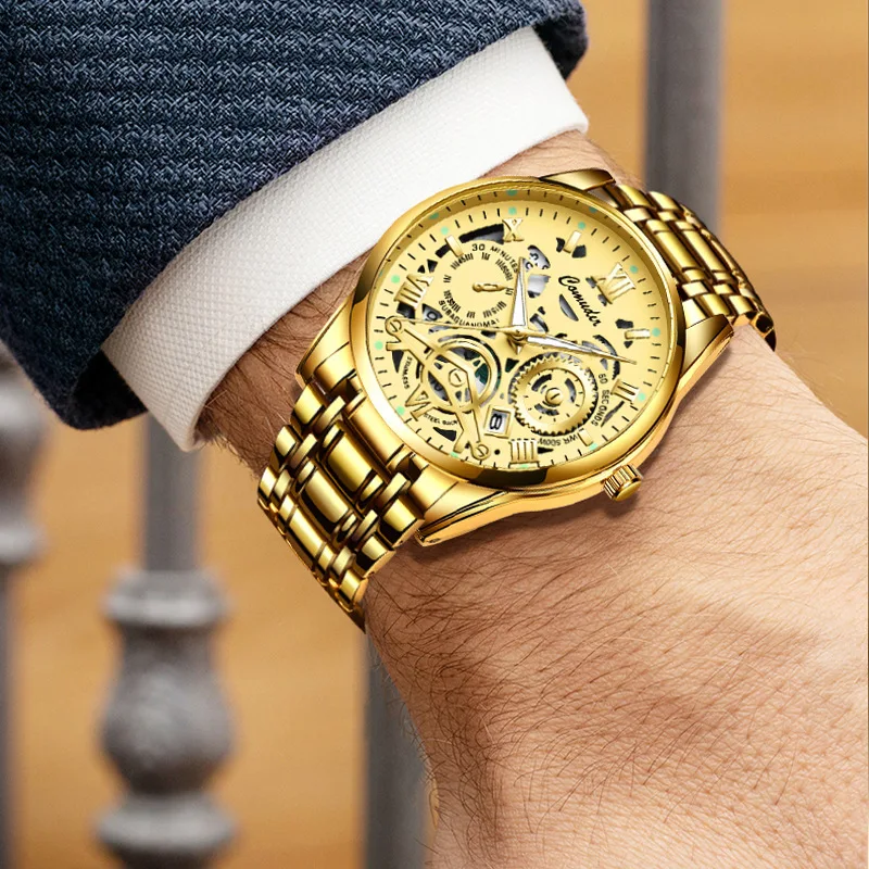 Fashionable Men's Night Light Calendar Watch Quartz Movement Hollow Design Men's Watch
Fashionable Men's Night Light Calendar Watch Quartz Movement Hollow Design Men's Watch