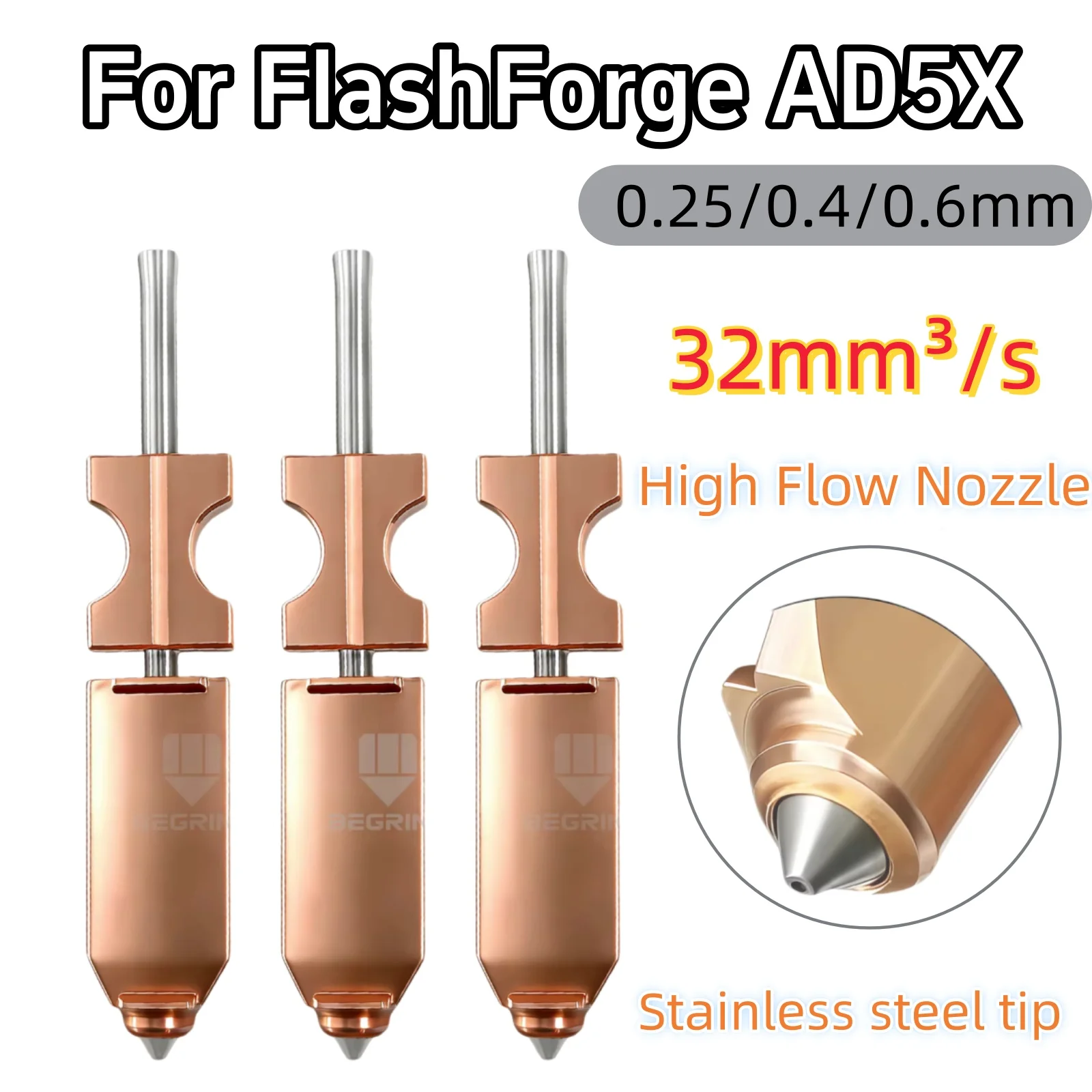 Сменные сопла для Flashforge AD5X (0.8, 0.6, 0.25, 0.4 мм) для хотэнда экструдера Flashforge AD5X, быстросъемные
Сменные сопла для Flashforge AD5X (0.8, 0.6, 0.25, 0.4 мм) для хотэнда экструдера Flashforge AD5X, быстросъемные