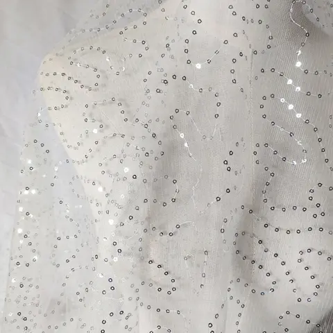 Pure mesh gaas zilveren pailletten kant accessoires trouwjurk sluier kledingstuk rok gaas kledingstuk stof