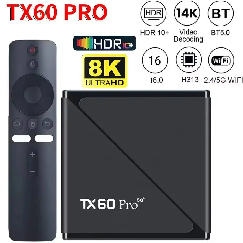 2025 Smart TV Box TX60 PRO Android 16 TV Box 14K 2.4G 5G Dual WiFi 6 Set-top Box Video Media Player 16GB 256GB Home Set Top Box
2025 Smart TV Box TX60 PRO Android 16 TV Box 14K 2.4G 5G Dual WiFi 6 Set-top Box Video Media Player 16GB 256GB Home Set Top Box