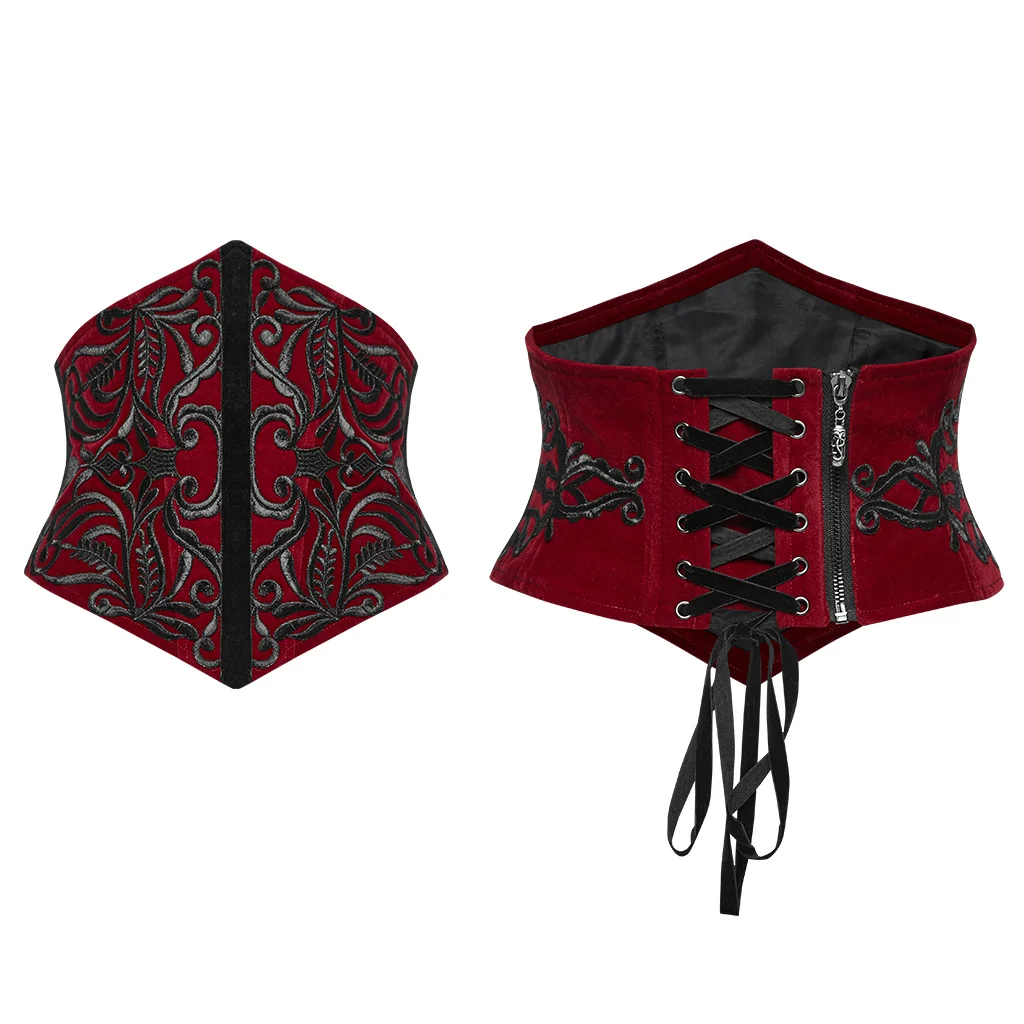PUNK RAVE Women Goth Red Black Velvet Corset Belt Retro Totem Embroidered Waist Cincher with Lace-Up Back WS616
PUNK RAVE Women Goth Red Black Velvet Corset Belt Retro Totem Embroidered Waist Cincher with Lace-Up Back WS616