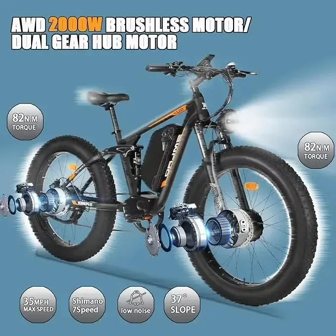 Электрический велосипед для взрослых, 2000 Вт, двойной мотор, 35 миль в час, быстрый электровелосипед, 48 В, 22,4 Ач, переключаемый RWD AWD Ebike, 26 дюймов, полная подвеска с толстыми шинами
Электрический велосипед для взрослых, 2000 Вт, двойной мотор, 35 миль в час, быстрый электровелосипед, 48 В, 22,4 Ач, переключаемый RWD AWD Ebike, 26 дюймов, полная подвеска с толстыми шинами