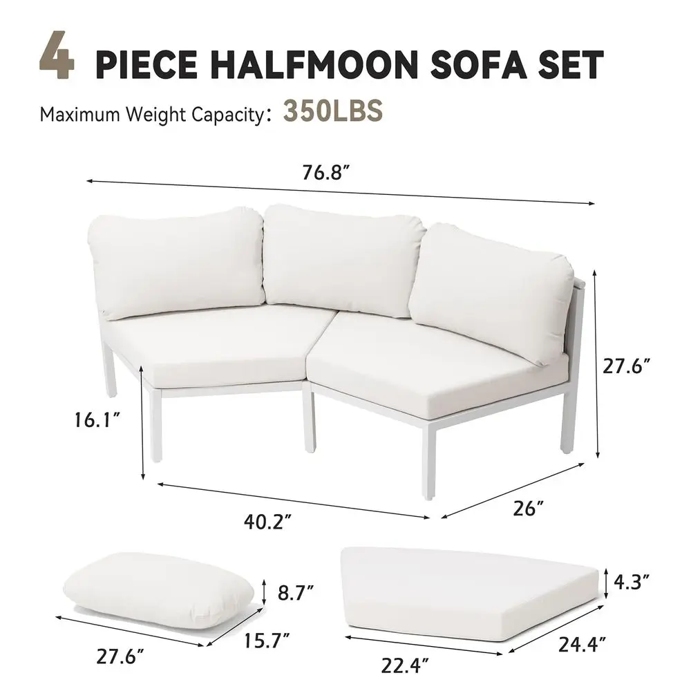 Curved Patio Furniture Set, Modular Half Moon 4Seater Sofa, Aluminum Outdoor Sectional with 5Inch WaterResistant Cushions, All
Curved Patio Furniture Set, Modular Half Moon 4Seater Sofa, Aluminum Outdoor Sectional with 5Inch WaterResistant Cushions, All
