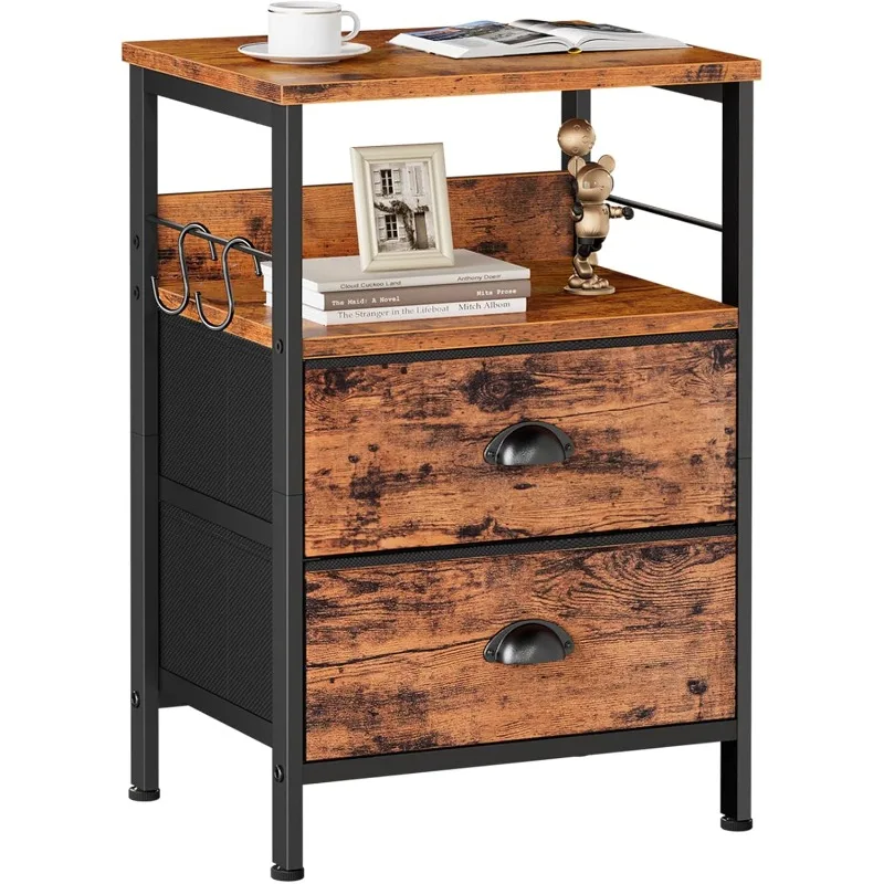 Nightstand with 2 Fabric Drawers, End Table with Open Wood Shelf, Side Sofa Table with 2 Hooks for Bedroom
Nightstand with 2 Fabric Drawers, End Table with Open Wood Shelf, Side Sofa Table with 2 Hooks for Bedroom