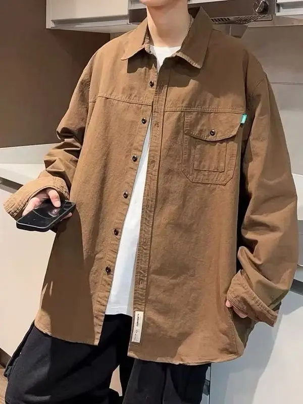 American Sle Casual irt Men's Spring Autumn New Faion Workwear Jaet Turn-down Collar Outerwear Loose Fit Long Sve
American Sle Casual irt Men's Spring Autumn New Faion Workwear Jaet Turn-down Collar Outerwear Loose Fit Long Sve