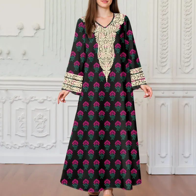 Summer 2025 Elegant Muslim Women Long Sleeve V-neck Polyester Blue Tassel Plus Size Long Abaya Muslim Fashion Dresses
Summer 2025 Elegant Muslim Women Long Sleeve V-neck Polyester Blue Tassel Plus Size Long Abaya Muslim Fashion Dresses