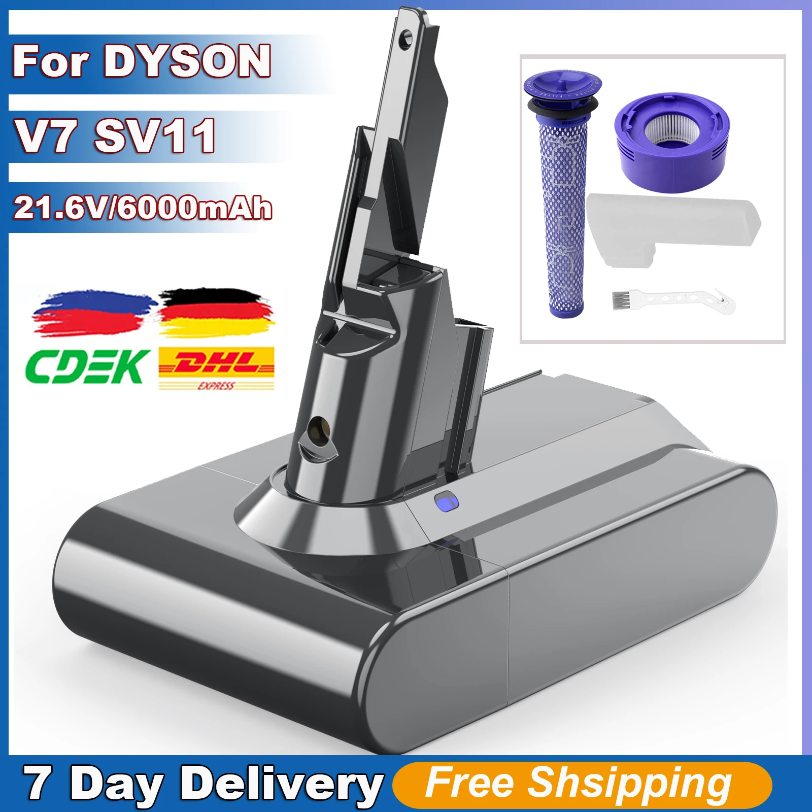 6000mAh Battery For Dyson 21.6V Replacement Battery For Dyson V7 Handheld Vacuum Cleaner Battery V7SV11 For Dyson Li-ion Battery
6000mAh Battery For Dyson 21.6V Replacement Battery For Dyson V7 Handheld Vacuum Cleaner Battery V7SV11 For Dyson Li-ion Battery