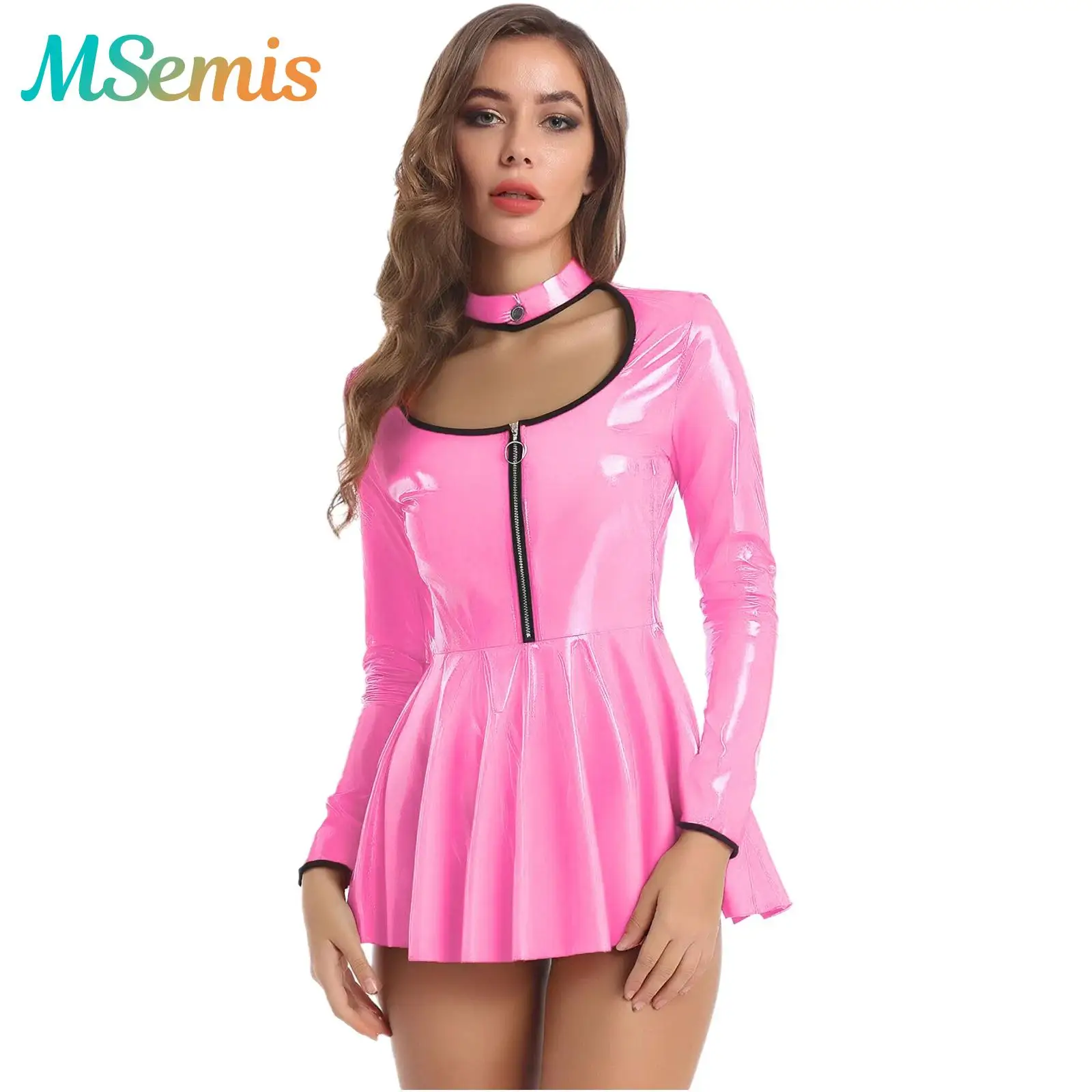 Женское латексное платье трапециевидной формы на молнии спереди, блестящая металлическая лакированная кожа, плиссированное облегающее мини-платье, сексуальный клубный костюм
Женское латексное платье трапециевидной формы на молнии спереди, блестящая металлическая лакированная кожа, плиссированное облегающее мини-платье, сексуальный клубный костюм