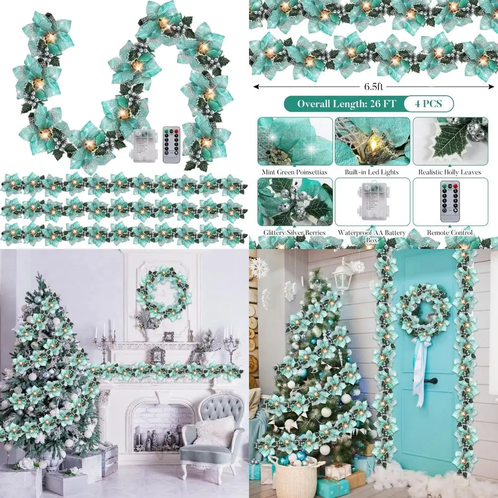 6-футовая мятно-зеленая гирлянда пуансеттии на батарейках с гирляндами, блестящими падубами, ягодами и дистанционным таймером для внутреннего и наружного использования
6-футовая мятно-зеленая гирлянда пуансеттии на батарейках с гирляндами, блестящими падубами, ягодами и дистанционным таймером для внутреннего и наружного использования
