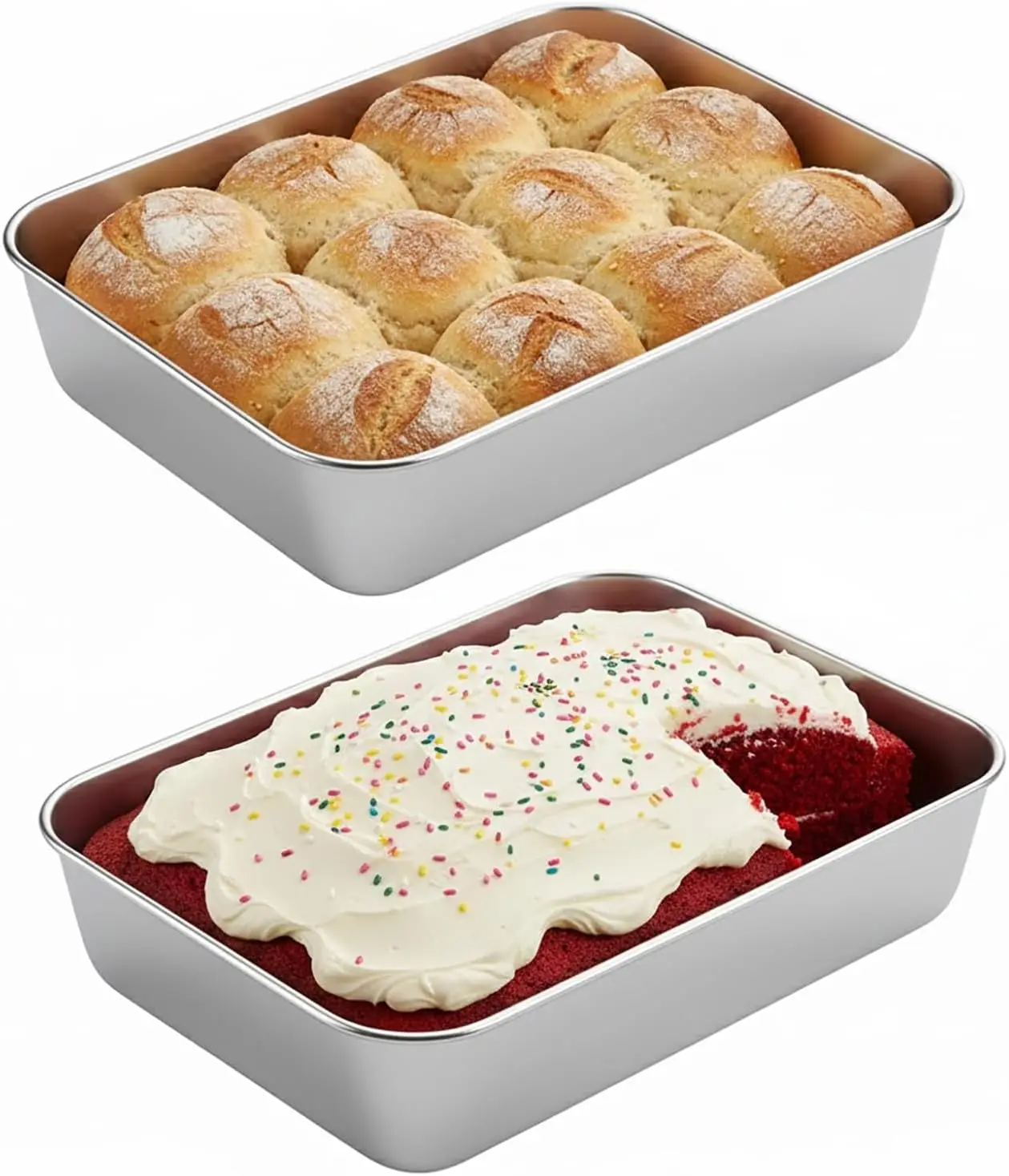2 Pack Stainless Steel Baking Pan Set,9.84 x 7.87 x 2 Inch Rectangular Cake Pan Stainless Steel Roasting Pan-Baking Roas
2 Pack Stainless Steel Baking Pan Set,9.84 x 7.87 x 2 Inch Rectangular Cake Pan Stainless Steel Roasting Pan-Baking Roas