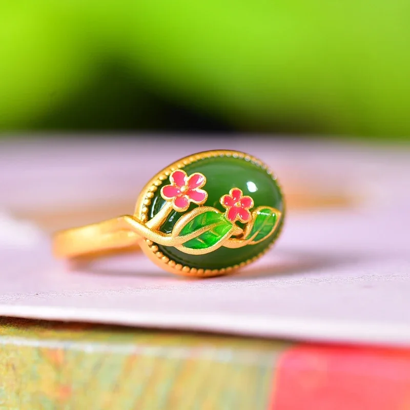 Ancient method of gold craftsmanship inlaid Hetian jasper court vintage rings for women flowers silver jewelry Hanfu accessories
Ancient method of gold craftsmanship inlaid Hetian jasper court vintage rings for women flowers silver jewelry Hanfu accessories