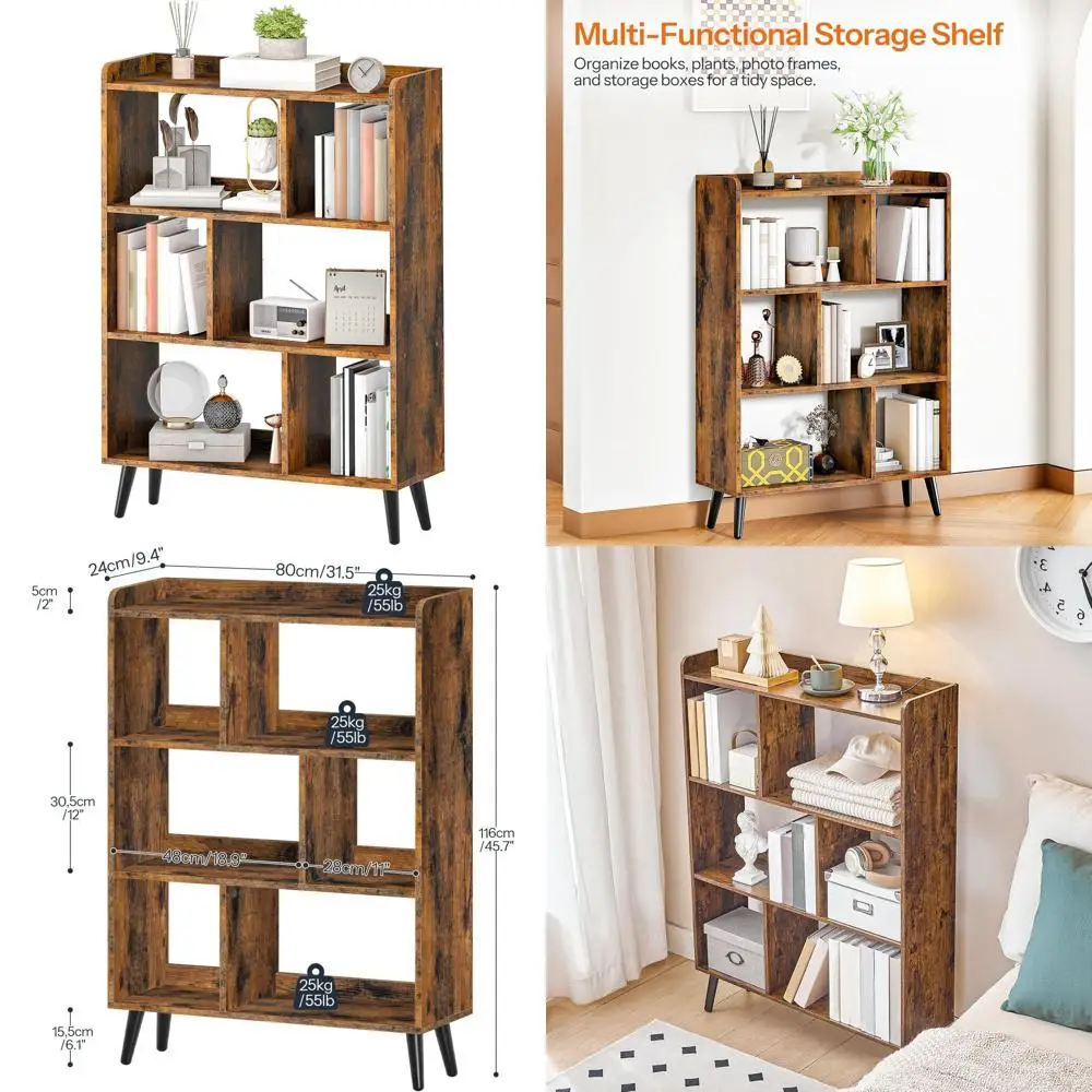 6-Cube, 4-Tier Wooden Bookshelf, Mid-Century Modern Design, Large Storage Shelf, Rustic Brown for Living Room, Bedroom, Office,
6-Cube, 4-Tier Wooden Bookshelf, Mid-Century Modern Design, Large Storage Shelf, Rustic Brown for Living Room, Bedroom, Office,