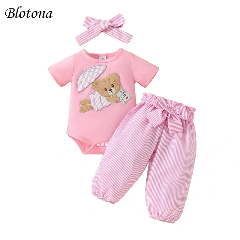 Blotona Baby Girls Summer Set, Short Sleeve Bear Romper with Striped Pants and Headband Cute 3Pcs Outfits 0-18M
Blotona Baby Girls Summer Set, Short Sleeve Bear Romper with Striped Pants and Headband Cute 3Pcs Outfits 0-18M