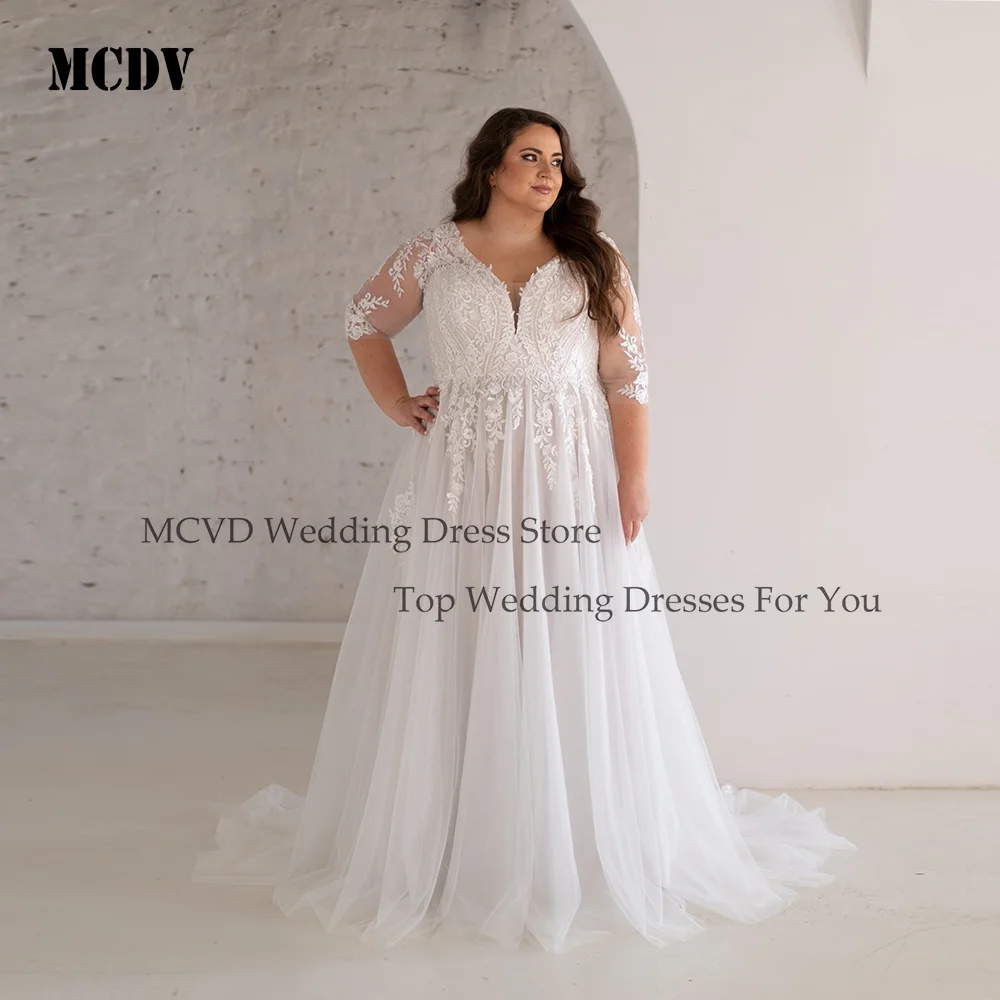 MCDV Customized Plus Size Wedding Dress Robe De Mariee Half Sleeves V Neck Lace Applique A Line Sweep Train Corset Bridal Gown
MCDV Customized Plus Size Wedding Dress Robe De Mariee Half Sleeves V Neck Lace Applique A Line Sweep Train Corset Bridal Gown