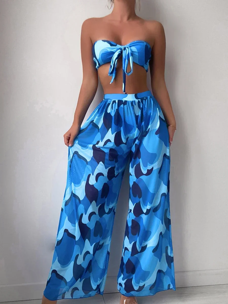 3pcs Tie Front Bandeau Bikini Set 2023 Women Triangle Swimwear Female Printed Swimsuit With Beach Pants Sexy Padded Bathing Suit
3pcs Tie Front Bandeau Bikini Set 2023 Women Triangle Swimwear Female Printed Swimsuit With Beach Pants Sexy Padded Bathing Suit