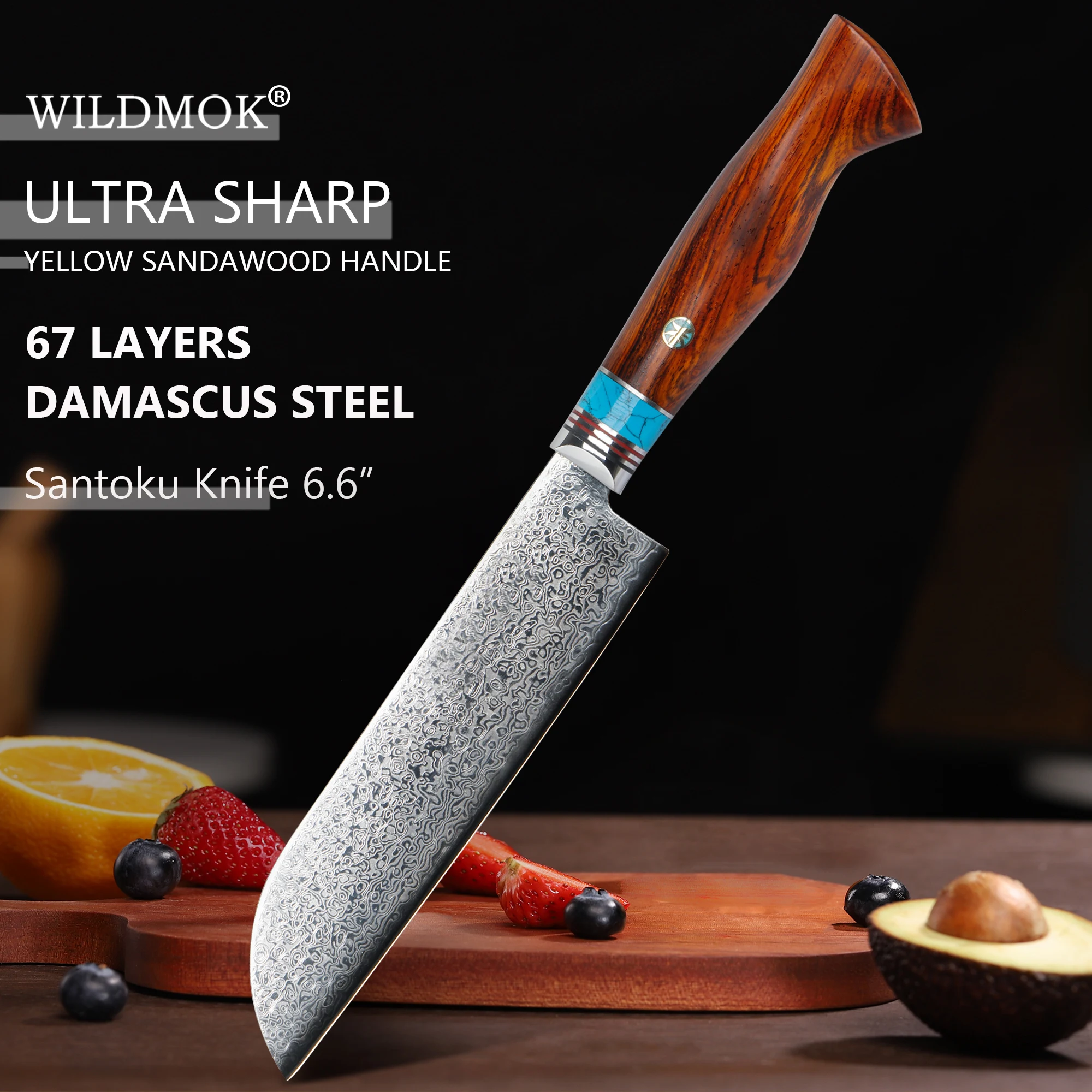 WILDMOK Handmade Damascus Steel 6.6 Inch Santoku Knife, Forged Kitchen Knife, Vintage Yellow Sandalwood Handle for Multi-food
WILDMOK Handmade Damascus Steel 6.6 Inch Santoku Knife, Forged Kitchen Knife, Vintage Yellow Sandalwood Handle for Multi-food