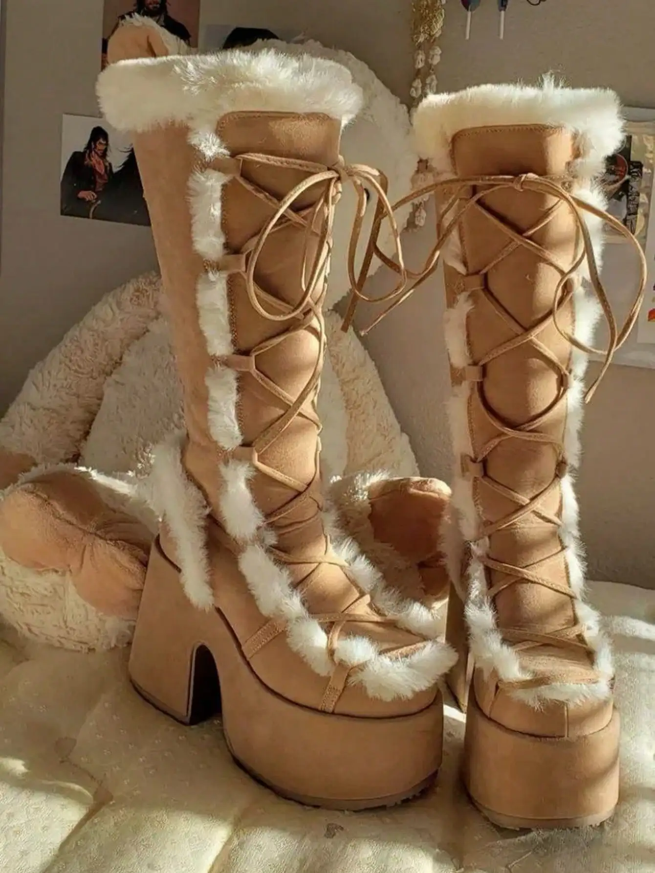 Women's Christmas Winter Furry Snow Boots Womens Mid Calf Boots Lace Up Zip Block Chunky High Heel Punk Goth Warm Fur Winter Snow Platform Knee High Boots
Women's Christmas Winter Furry Snow Boots Womens Mid Calf Boots Lace Up Zip Block Chunky High Heel Punk Goth Warm Fur Winter Snow Platform Knee High Boots