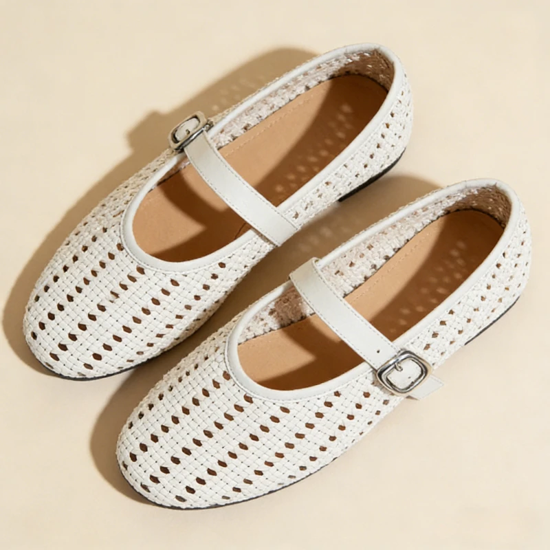 Brand Weave Ballet Flats Women Hollow Round Toe Metal Buckles Casual Mary Jane Shoes Soft Sole Comfortable Designer Women Shoes
Brand Weave Ballet Flats Women Hollow Round Toe Metal Buckles Casual Mary Jane Shoes Soft Sole Comfortable Designer Women Shoes