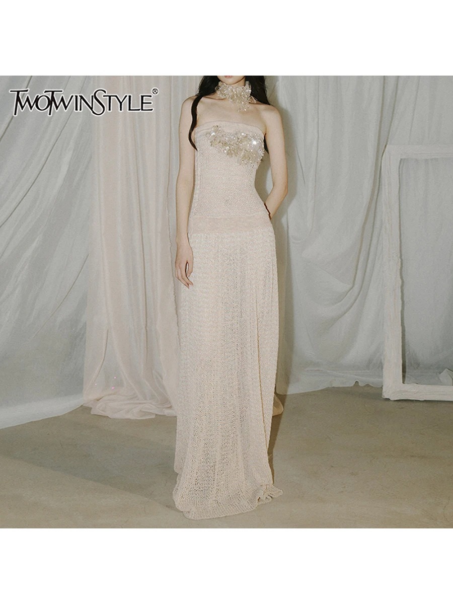 TWOTWINSTYLE Solid Spliced Diamonds Slimming Dresses For Women Strapless Sleeveless High Waist Temperament Dress Female Fashion
TWOTWINSTYLE Solid Spliced Diamonds Slimming Dresses For Women Strapless Sleeveless High Waist Temperament Dress Female Fashion