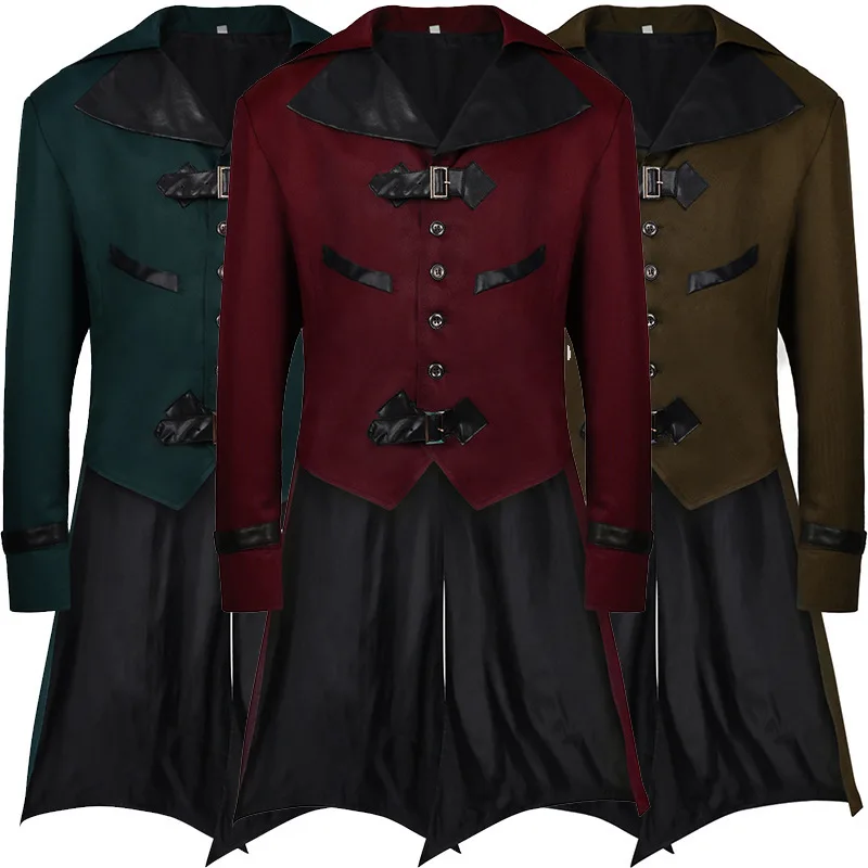 Новый готический фрак, мужское пальто на Хэллоуин, средневековое ретро-пальто в стиле панк, длинное черное пальто для мужчин, весенний сезон Faion 
Новый готический фрак, мужское пальто на Хэллоуин, средневековое ретро-пальто в стиле панк, длинное черное пальто для мужчин, весенний сезон Faion