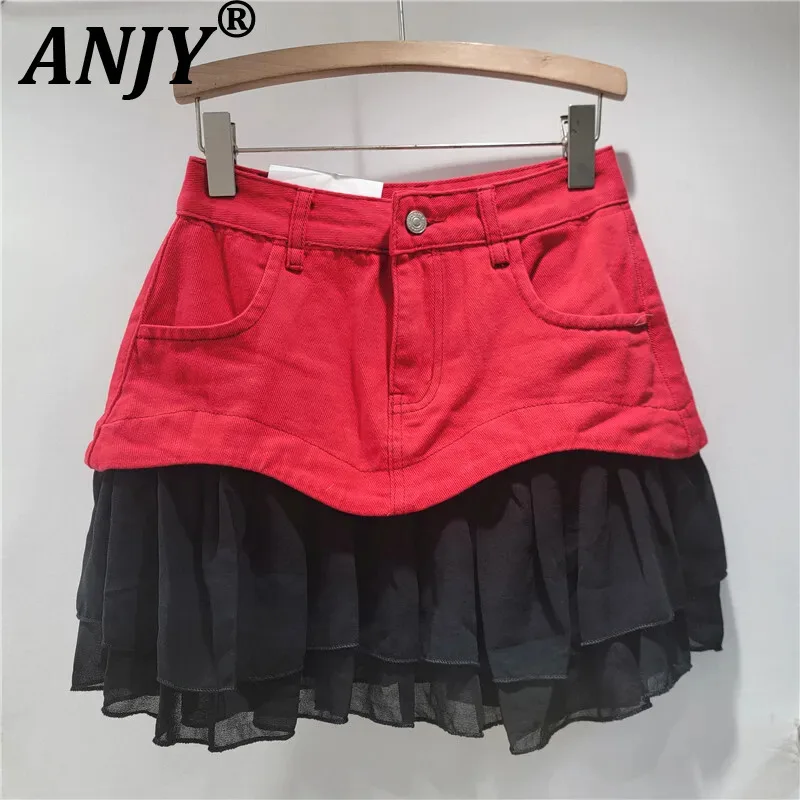 ANJY Summer New Women Chic Y2K Streetwear Sweet Ins Trendy Ruffles Cake Skirt High Waist Denim Patchwork Mesh Short Skirt HK5898
ANJY Summer New Women Chic Y2K Streetwear Sweet Ins Trendy Ruffles Cake Skirt High Waist Denim Patchwork Mesh Short Skirt HK5898