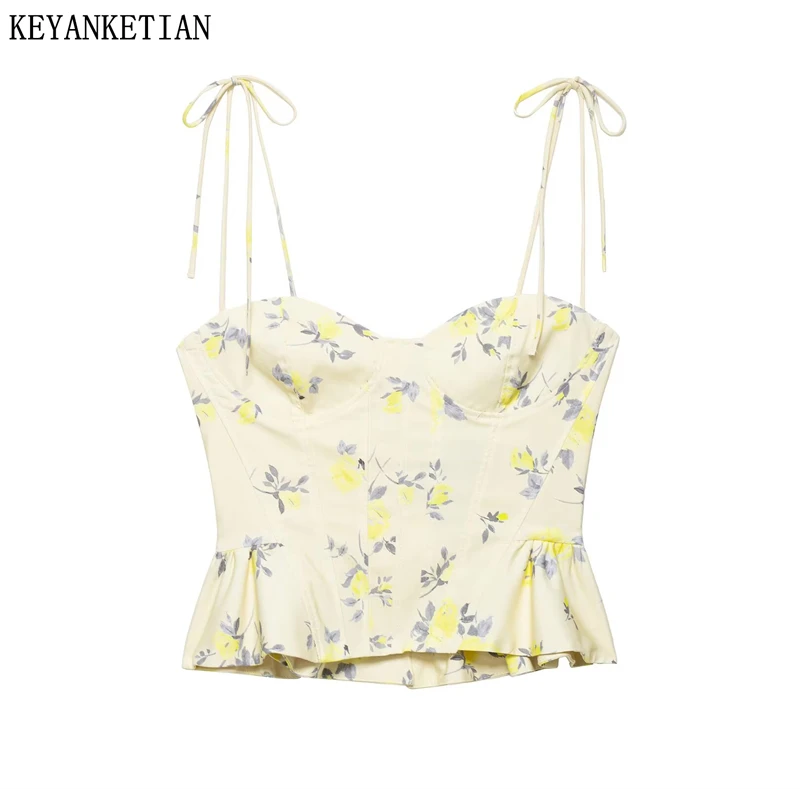 KEYANKETIAN 2025 Summer New Women's Flower Print Spaghetti Strap Crop Top Sweet style Back Zipper Slim Camisole Tiered Vest
KEYANKETIAN 2025 Summer New Women's Flower Print Spaghetti Strap Crop Top Sweet style Back Zipper Slim Camisole Tiered Vest