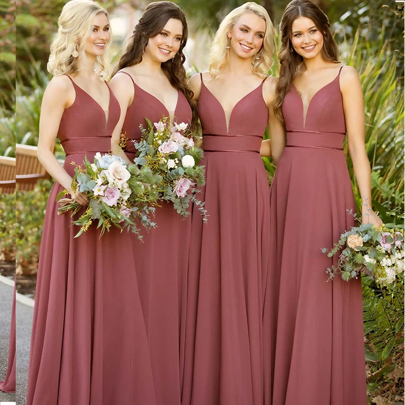 Burgundy Bridesmaid Dresses V-Neck Spaghetti Straps Sleeveless Floor Length Elegant Simple Long Chiffon Wedding Party Gowns
Burgundy Bridesmaid Dresses V-Neck Spaghetti Straps Sleeveless Floor Length Elegant Simple Long Chiffon Wedding Party Gowns