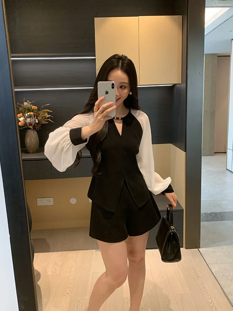 Spring Season Fake Two-Piece Color Block Chiffon Women's Slimming Versatile Waist-Cinching Top Casual Loose Fit Long Sleeve
Spring Season Fake Two-Piece Color Block Chiffon Women's Slimming Versatile Waist-Cinching Top Casual Loose Fit Long Sleeve