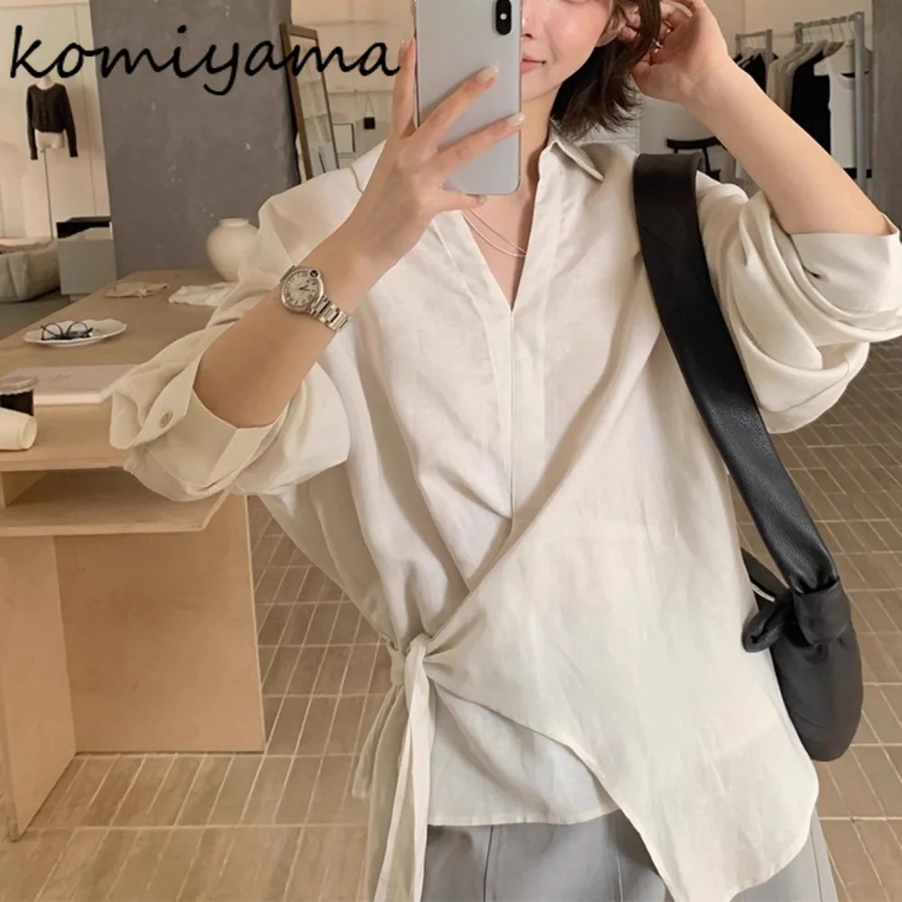 Bandage Design Woman 2025 Shirts & Blouses Ireegular Blusas Lapel Neck Ropa De Mujer Tunic Camisas Autumn New Clothing
Bandage Design Woman 2025 Shirts & Blouses Ireegular Blusas Lapel Neck Ropa De Mujer Tunic Camisas Autumn New Clothing