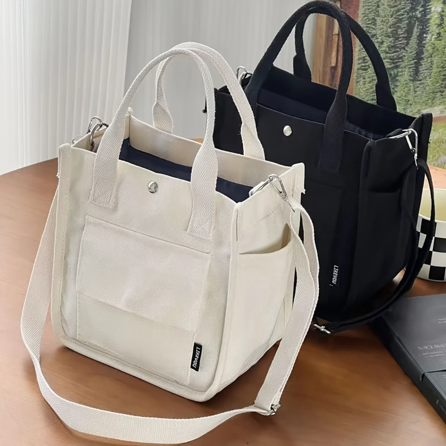 Compact Canvas Tote Bag - Strong Closure, Stylish Multi-Pocket Crossbody, Handy Lunch Organizer, Versatile for Work & Casual -
Compact Canvas Tote Bag - Strong Closure, Stylish Multi-Pocket Crossbody, Handy Lunch Organizer, Versatile for Work & Casual -