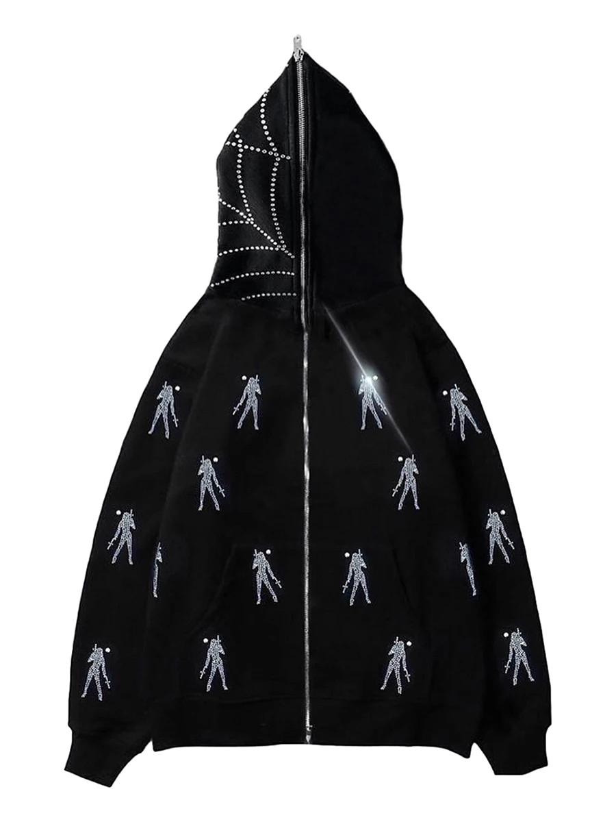 Women y2k Style Hoodie Pullover Coat Human Spider Web Rhinestone Print Long Sleeve Zipper Sweatshirt Punk Hip Jackets
Women y2k Style Hoodie Pullover Coat Human Spider Web Rhinestone Print Long Sleeve Zipper Sweatshirt Punk Hip Jackets