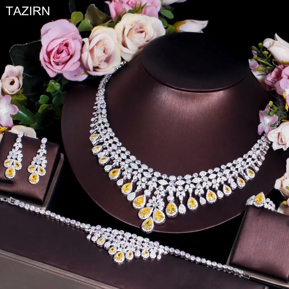 New 5A CZ Zirconia Wedding Jewelry Set Dubai Nigeria Crystal 4pcs Bridal Necklace Earrings Bracelet and Ring Set for Women Gift
New 5A CZ Zirconia Wedding Jewelry Set Dubai Nigeria Crystal 4pcs Bridal Necklace Earrings Bracelet and Ring Set for Women Gift