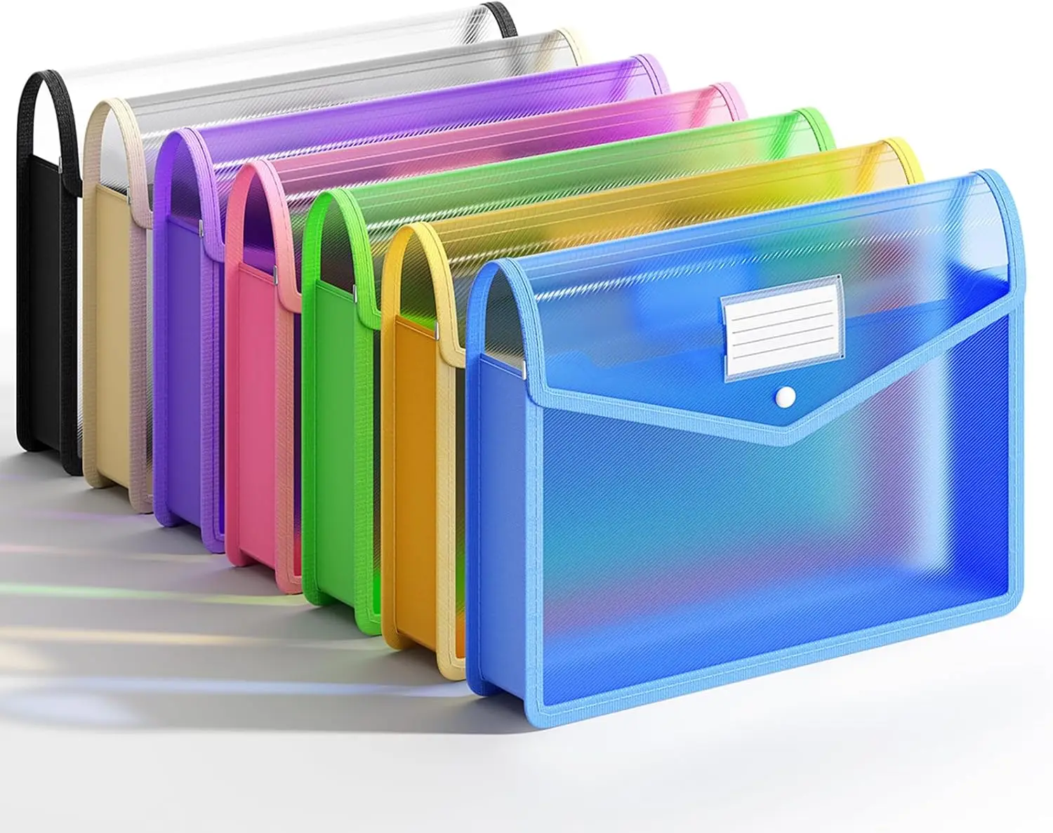 7 Pack Transparent Expanding File Folders, Snap Closure, Large Capacity for A4/Letter Size Documents
7 Pack Transparent Expanding File Folders, Snap Closure, Large Capacity for A4/Letter Size Documents