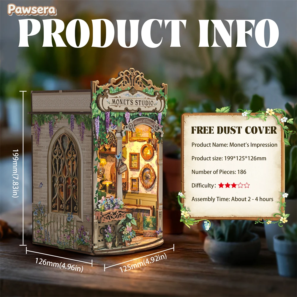 Pawsera Monet's Impression Bookshelf NEW DIY Wooden Book Nook Figurines Miniature Kits Home Bookend Decoration For Adult Gifts
Pawsera Monet's Impression Bookshelf NEW DIY Wooden Book Nook Figurines Miniature Kits Home Bookend Decoration For Adult Gifts