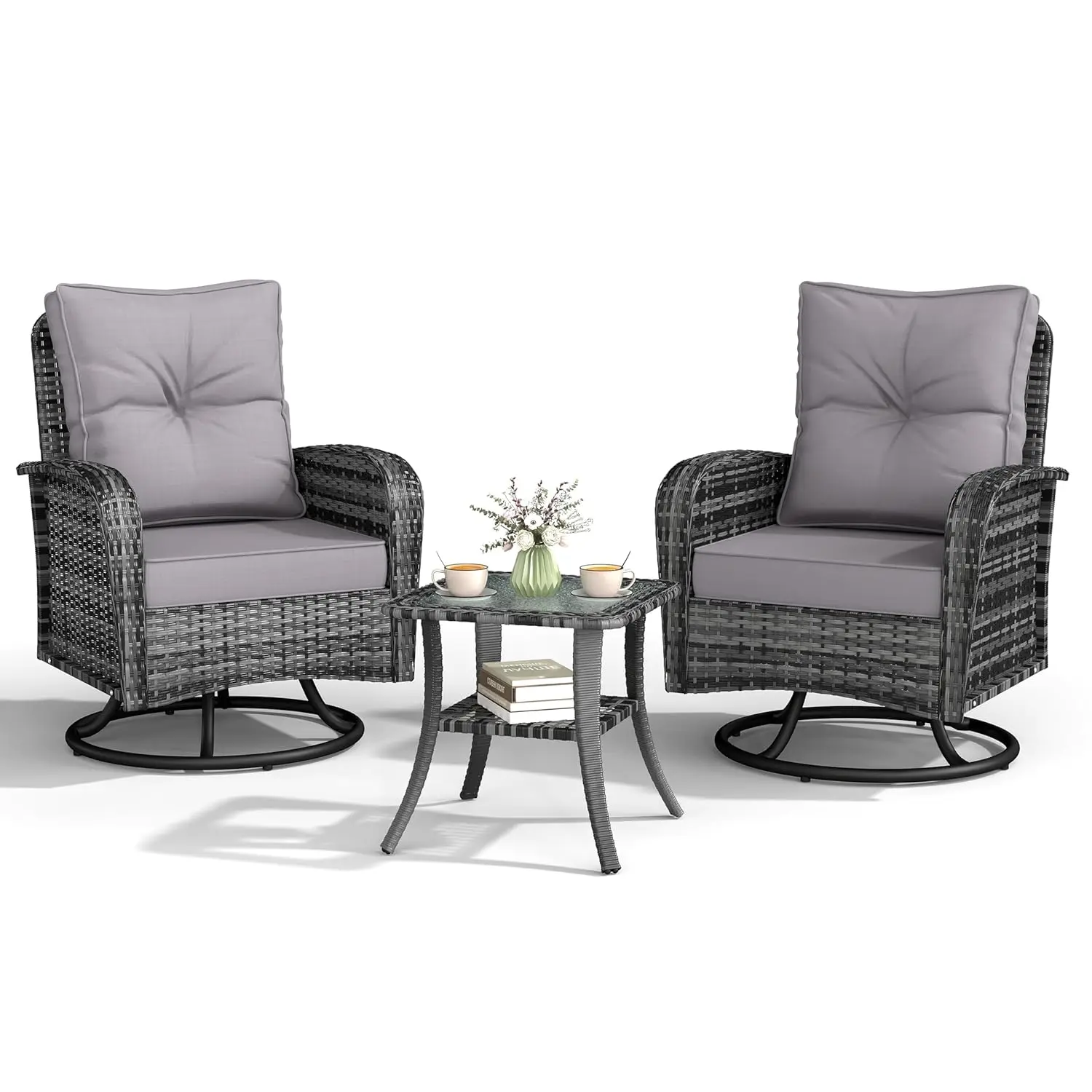 Outdoor Patio Furniture Set, All-Weather Wicker Swivel Glider Chairs Set of 2 with Coffee Table Table & Thick Machine, Custom
Outdoor Patio Furniture Set, All-Weather Wicker Swivel Glider Chairs Set of 2 with Coffee Table Table & Thick Machine, Custom