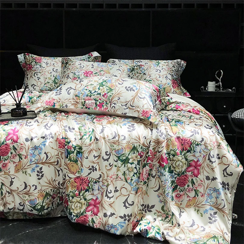 Luxury Floral Silk Bedding Set with Duvet Cover Bed Sheet Pillowcase 4 Piece Single Double Couple Bedsheet Queen King Size Soft
Luxury Floral Silk Bedding Set with Duvet Cover Bed Sheet Pillowcase 4 Piece Single Double Couple Bedsheet Queen King Size Soft
