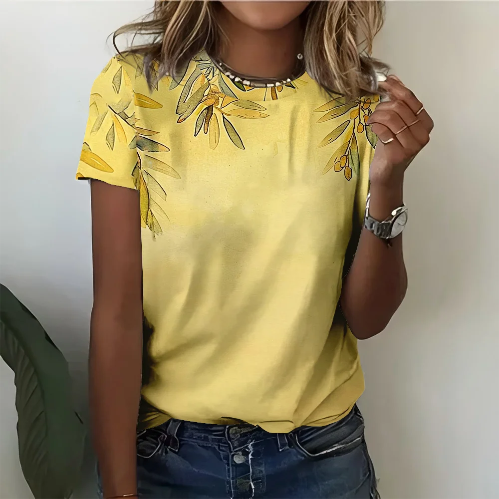 Women's Sunshine Yellow Leaf Printed T-shirt Casual Fashionable Comfortable Summer Round Neck Short Sleeve
Women's Sunshine Yellow Leaf Printed T-shirt Casual Fashionable Comfortable Summer Round Neck Short Sleeve