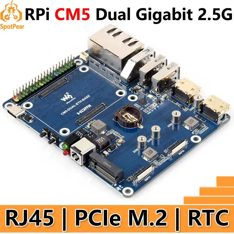 Raspberry Pi CM5 Gigabit/2.5G Dual Ethernet Expansion Board with RJ45 GPIO IO Base
Raspberry Pi CM5 Gigabit/2.5G Dual Ethernet Expansion Board with RJ45 GPIO IO Base